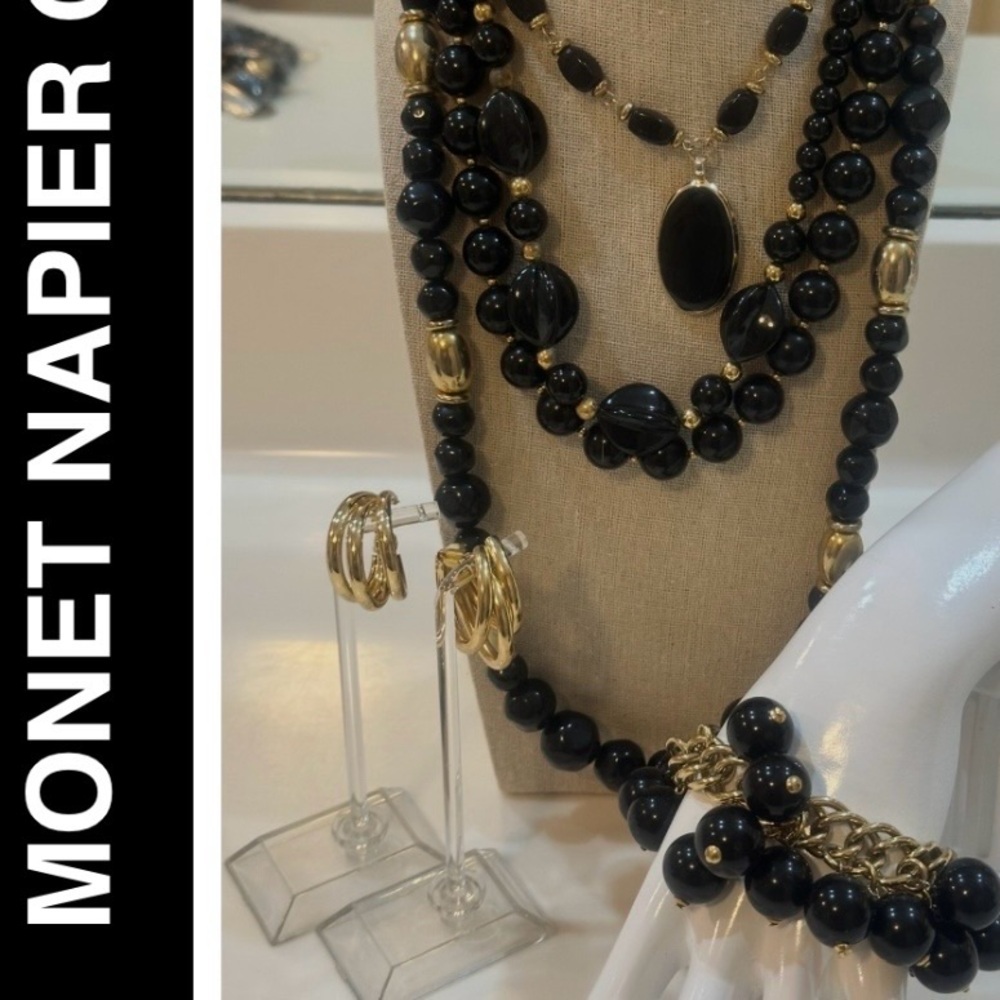 Monet Black and Gold Multi-Strand Necklace Set - Picture 3 of 16